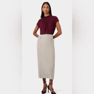Forcast Milla Midi Skirt in Stone | Chic Office | Capsule Wardrobe Staple